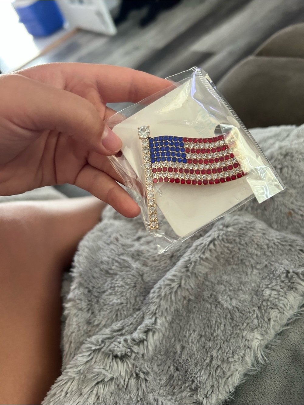 4/$50 USA Rhinestone American Flag Pin - Red, White & Blue